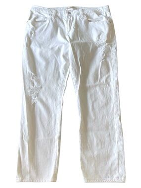 Vintage Big Star Jeans White Distressed Mid-Rise Boyfriend Crop Jeans (31x27)